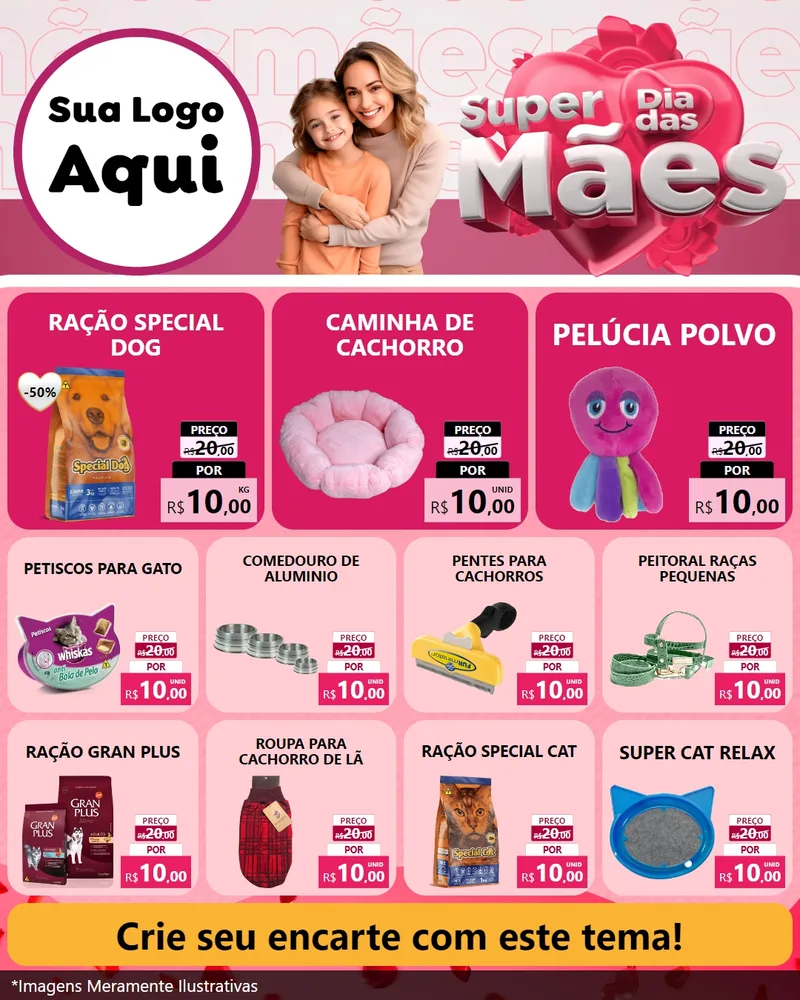 Modelo de Rede Social para Feed Instagram com o tema Super Dia Das Mães para Pet Shop