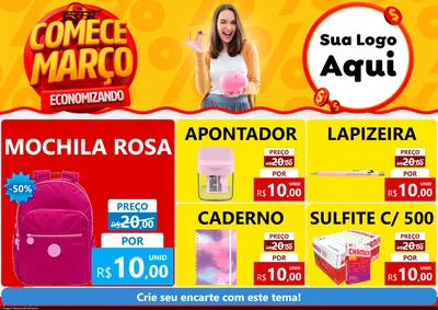 Modelo de Encarte para Encarte A4 Horizontal com o tema Comece Março Economizando para Papelaria