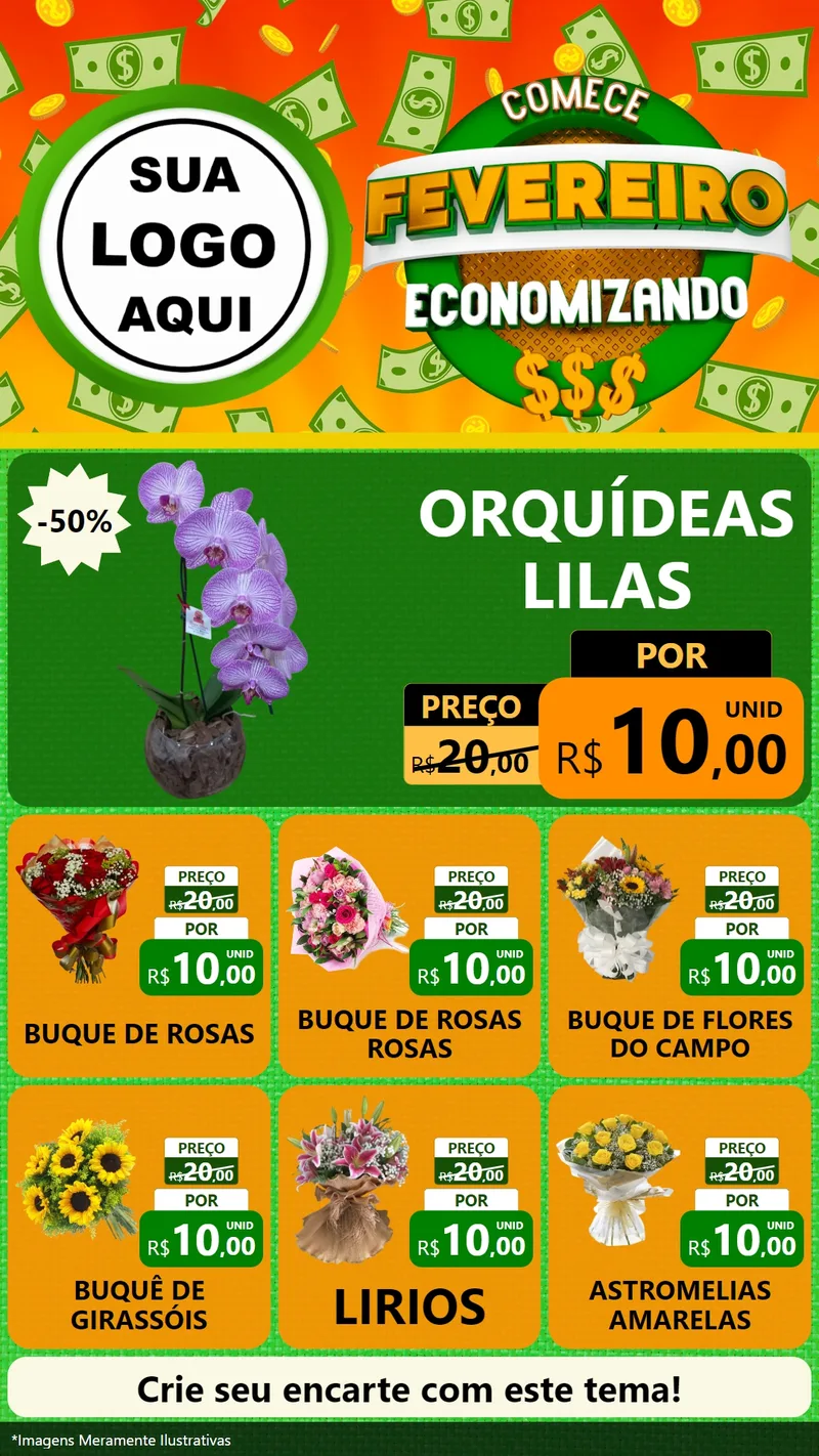 Modelo de Rede Social para Stories com o tema Comece Fevereiro Economizando para Floricultura e jardim