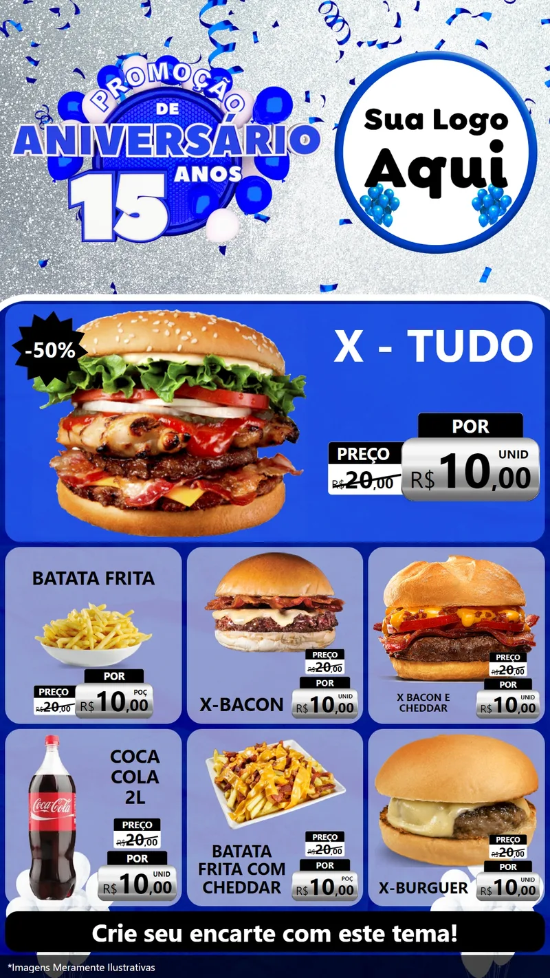 Modelo de Rede Social para Stories com o tema Promoção de Aniversário - 15 Anos para Hamburgueria