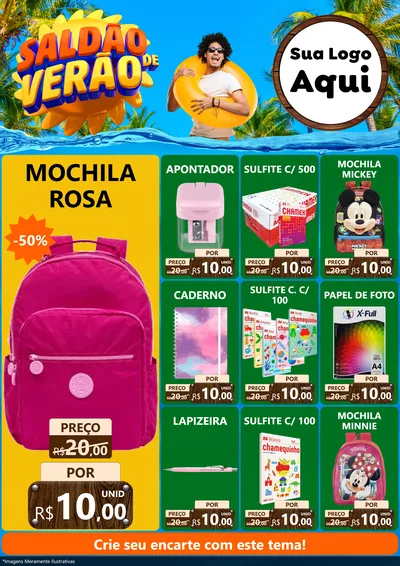 Modelo de Encarte para Encarte A4 Vertical com o tema Saldão de Verão para Papelaria