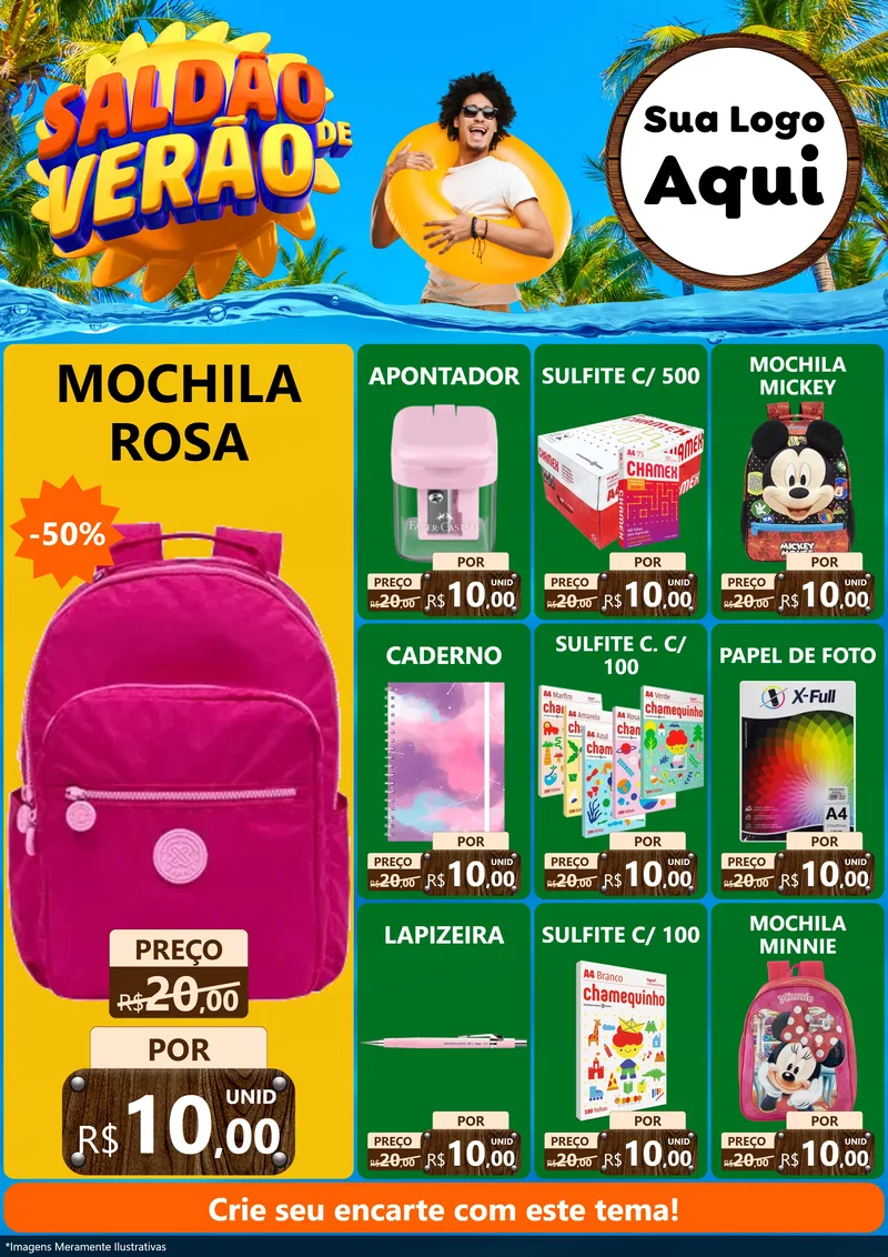 Modelo de Encarte para Encarte A4 Vertical com o tema Saldão de Verão para Papelaria