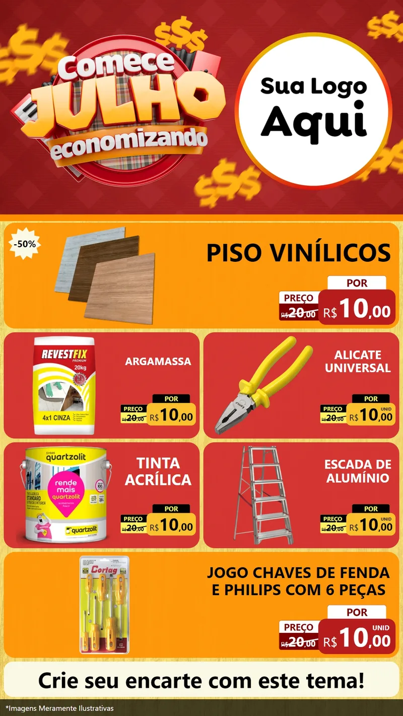 Modelo de TV para TV Vertical com o tema Comece Julho Economizando para Material para Construção