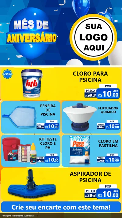 Modelo de TV para TV Vertical com o tema Mês de Aniversário para Produtos para Piscina
