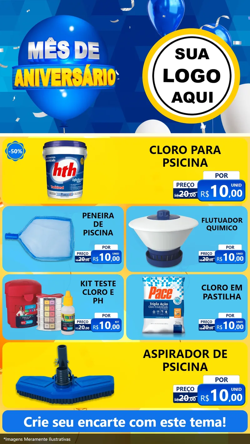 Modelo de TV para TV Vertical com o tema Mês de Aniversário para Produtos para Piscina