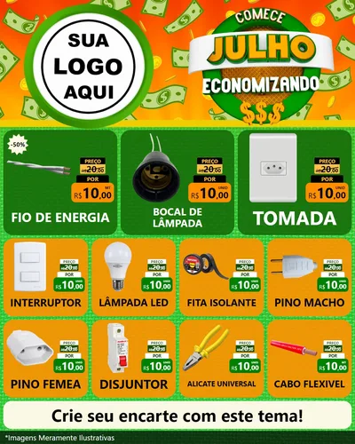 Modelo de Rede Social para Feed Instagram com o tema Comece Julho Economizando para Materiais Elétricos