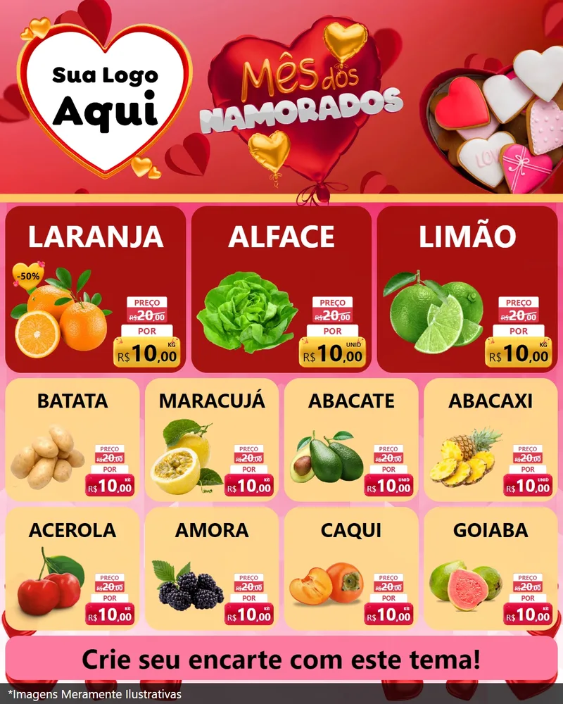 Modelo de Rede Social para Feed Instagram com o tema Mês dos Namorados para Hortifrúti