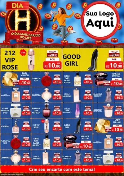 Modelo de Encarte para Encarte A4 Vertical com o tema Dia H - O Dia Mais Barato Do Mês para Perfumes