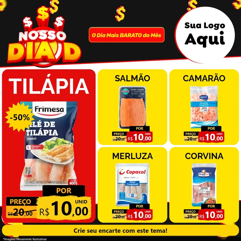 Modelo de Rede Social para Feed Facebook com o tema Nosso Dia D para Peixaria