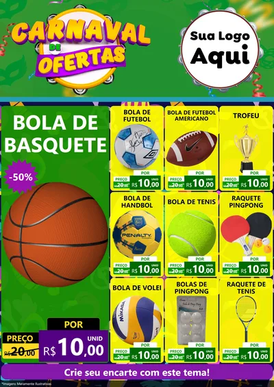 Modelo de Encarte para Encarte A4 Vertical com o tema Carnaval de Ofertas para Artigos Esportivos