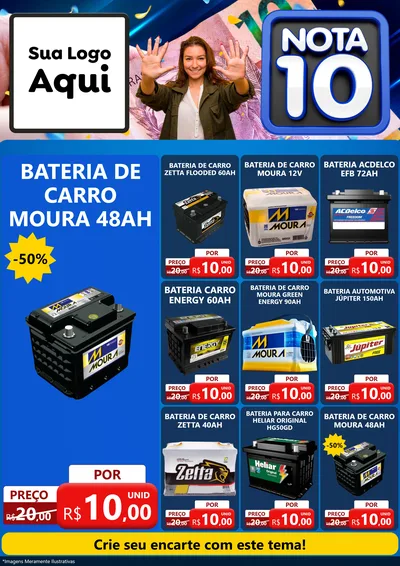 Modelo de Encarte para Encarte A4 Vertical com o tema Nota 10 para Baterias Elétricas