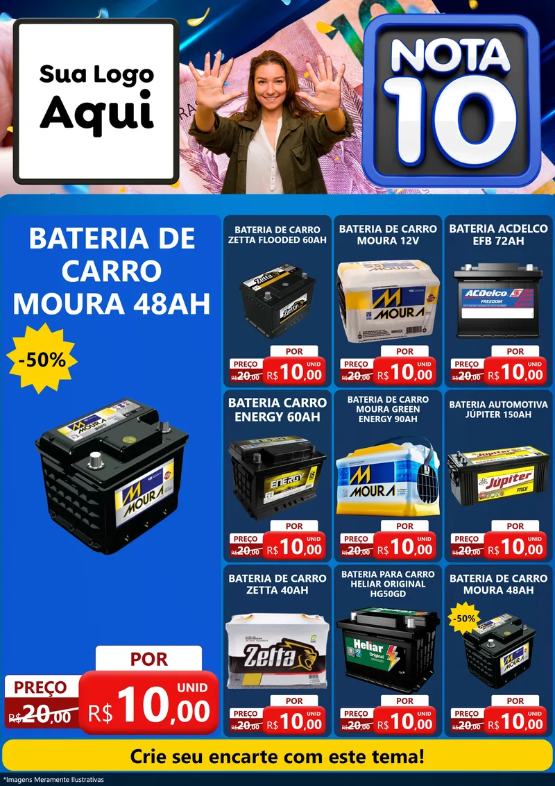 Modelo de Encarte para Encarte A4 Vertical com o tema Nota 10 para Baterias Elétricas
