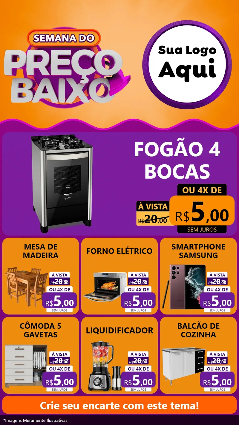 Modelo de Rede Social para Stories com o tema Semana do Preço Baixo para Móveis e Eletro
