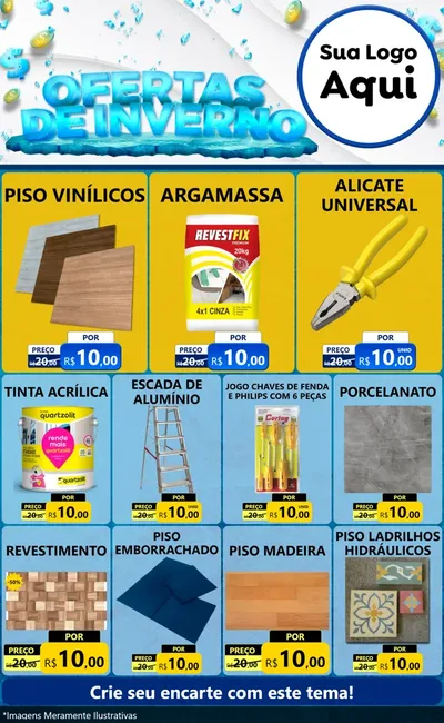 Modelo de Encarte para Encarte Grande com o tema Ofertas de Inverno para Material para Construção