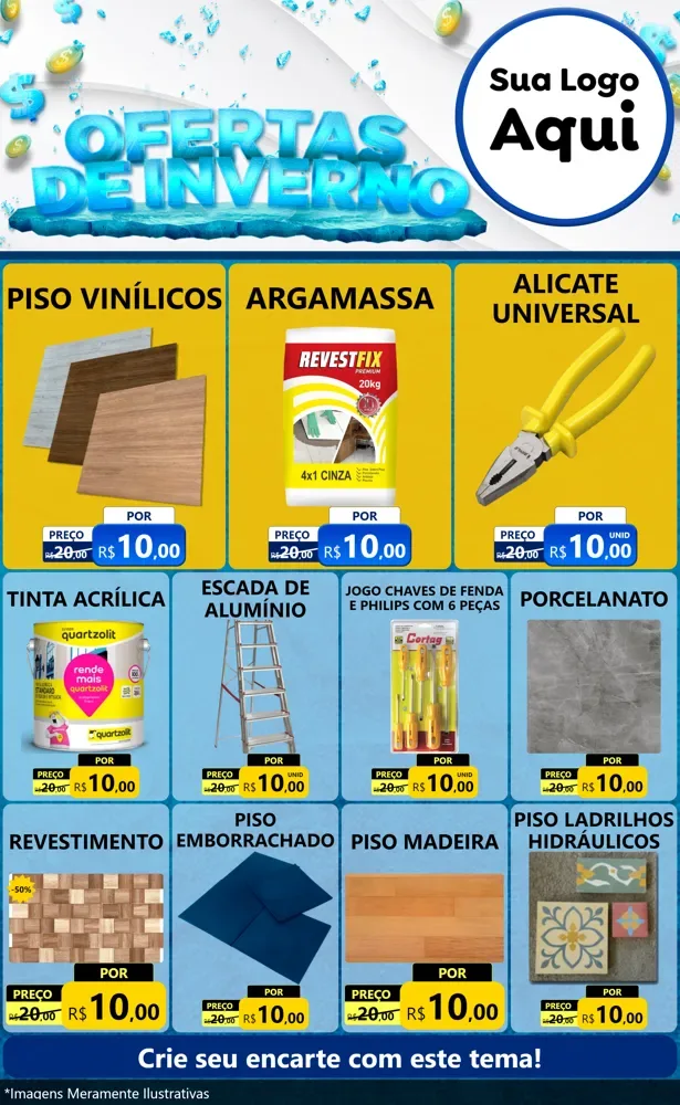 Modelo de Encarte para Encarte Grande com o tema Ofertas de Inverno para Material para Construção