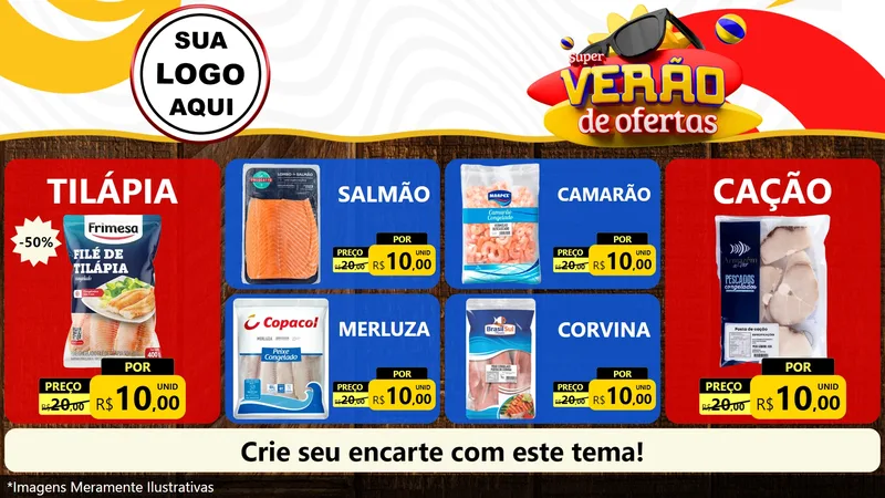 Modelo de TV para TV Horizontal com o tema Super Verão de Ofertas para Peixaria