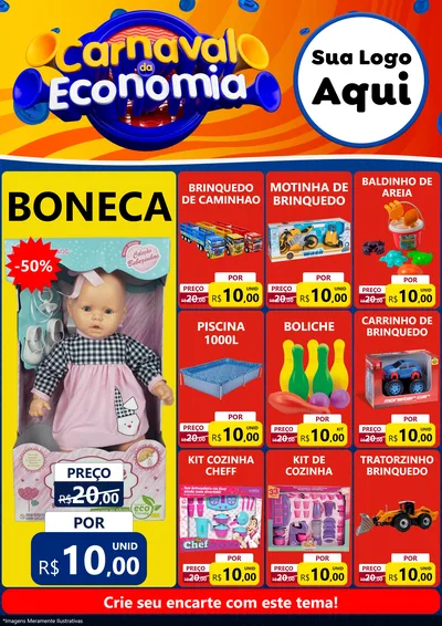 Modelo de Encarte para Encarte A4 Vertical com o tema Carnaval da Economia para Brinquedos