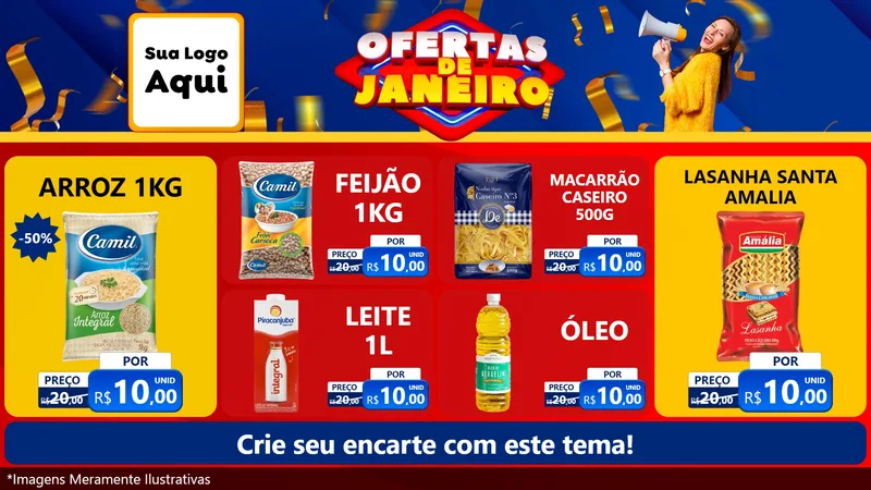 Modelo de TV para TV Horizontal com o tema Ofertas de Janeiro para Supermercado