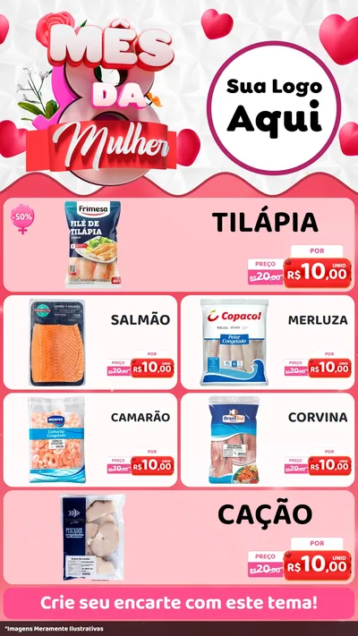 Modelo de TV para TV Vertical com o tema Mês da Mulher para Peixaria