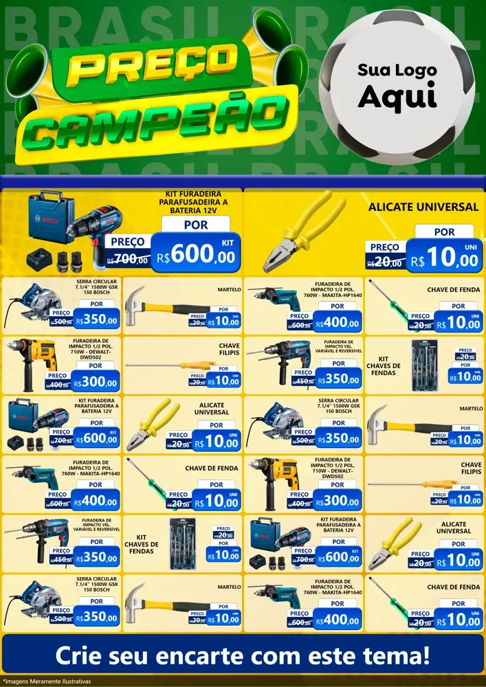 Modelo de Encarte para Encarte A4 Vertical com o tema Preço Campeão - Copa para Maquinas e Ferramentas