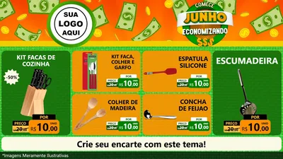 Modelo de TV para TV Horizontal com o tema Comece Junho Economizando para Utilidades Domésticas