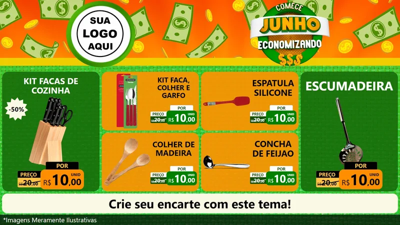 Modelo de TV para TV Horizontal com o tema Comece Junho Economizando para Utilidades Domésticas