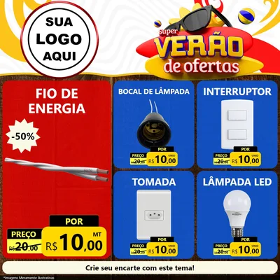 Modelo de Rede Social para Feed Facebook com o tema Super Verão de Ofertas para Materiais Elétricos