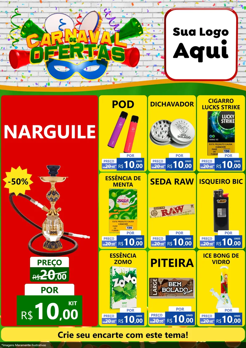 Modelo de Encarte para Encarte A4 Vertical com o tema Carnaval de Ofertas para Tabacaria