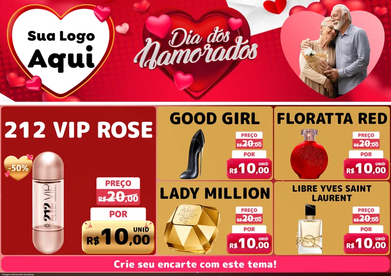 Modelo de Encarte para Encarte A4 Horizontal com o tema Dia Dos Namorados para Perfumes