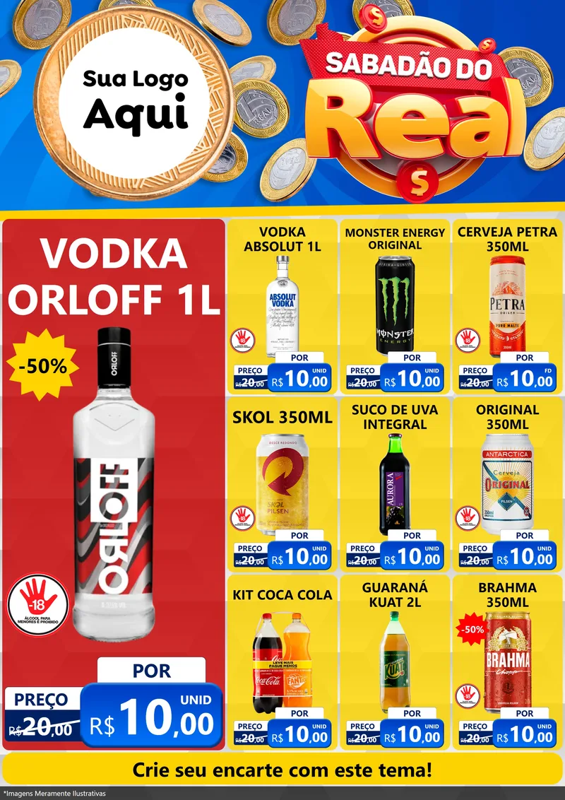 Modelo de Encarte para Encarte A4 Vertical com o tema Sabadão do Real para Distribuidora de bebidas