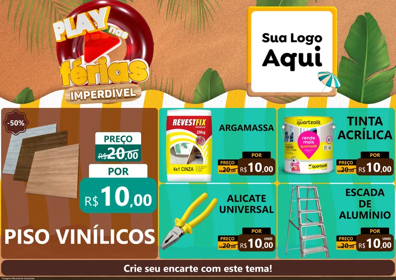 Modelo de Encarte para Encarte A4 Horizontal com o tema Play Nas Férias Imperdível para Material para Construção