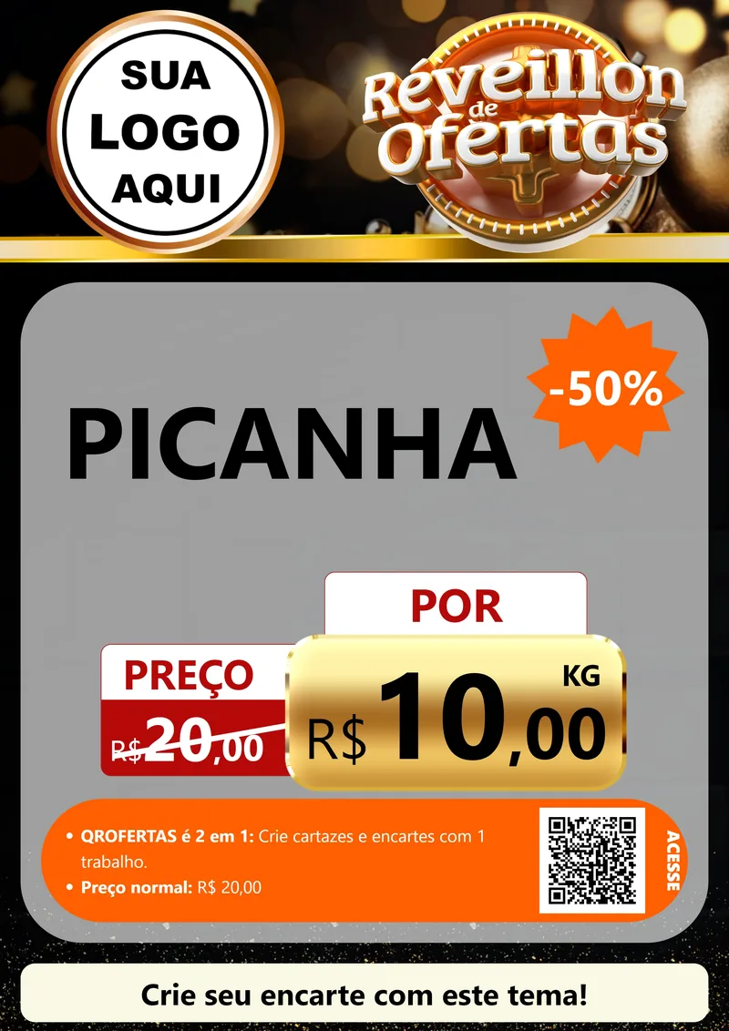 Modelo de Cartaz para Cartaz A4 Vertical com o tema Réveillon de Ofertas para Açougue