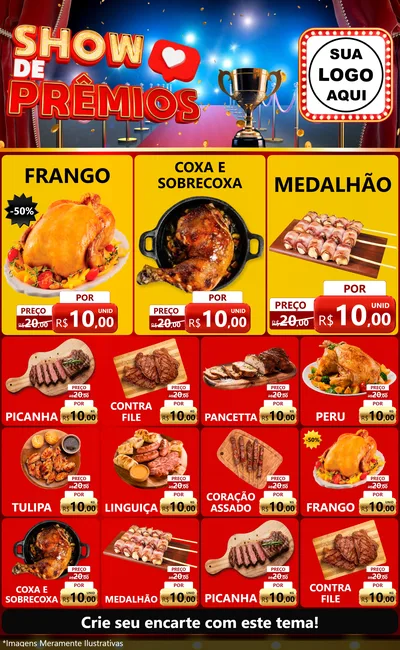 Modelo de Encarte para Encarte Grande com o tema Show de Prêmios para Assados