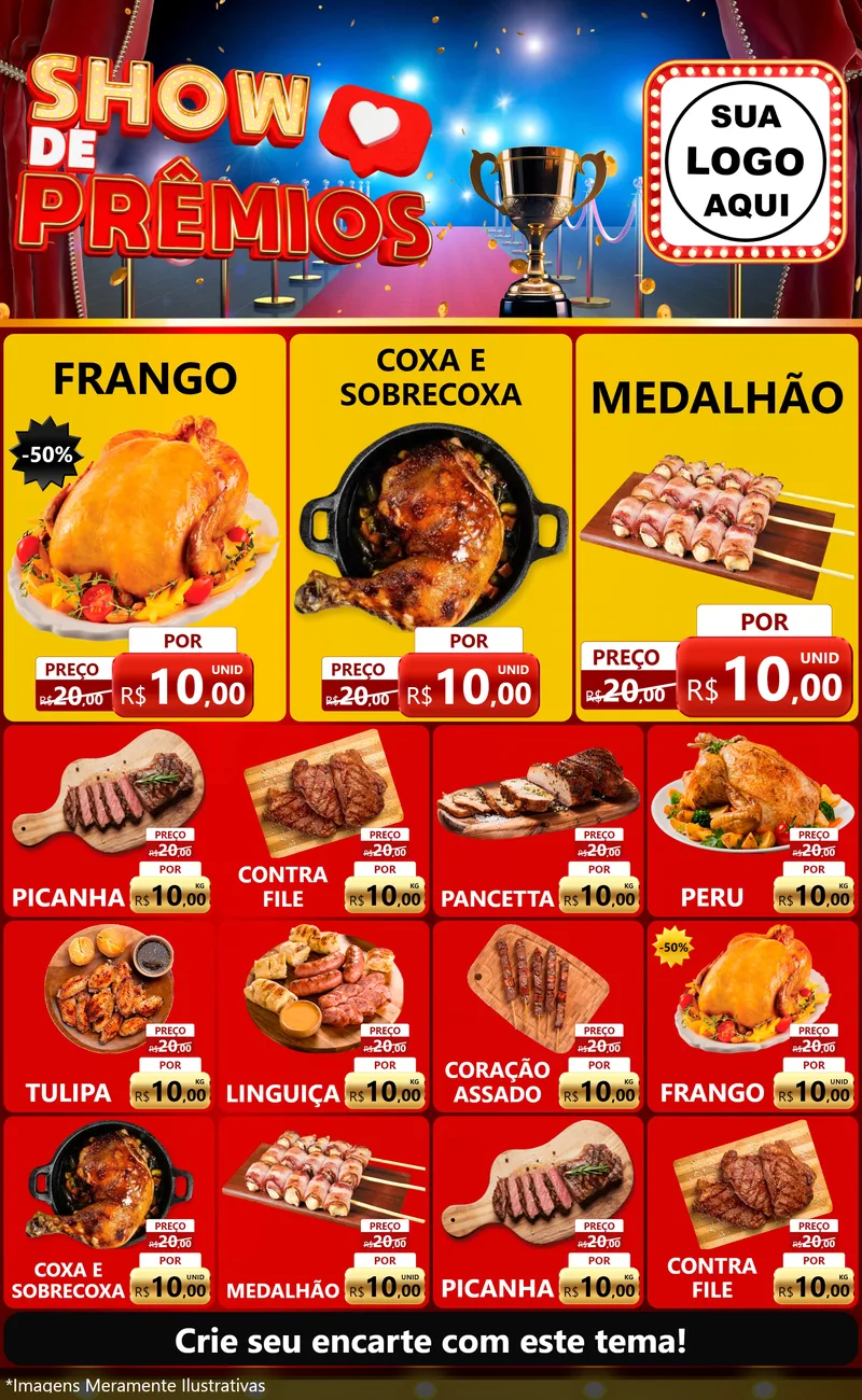 Modelo de Encarte para Encarte Grande com o tema Show de Prêmios para Assados