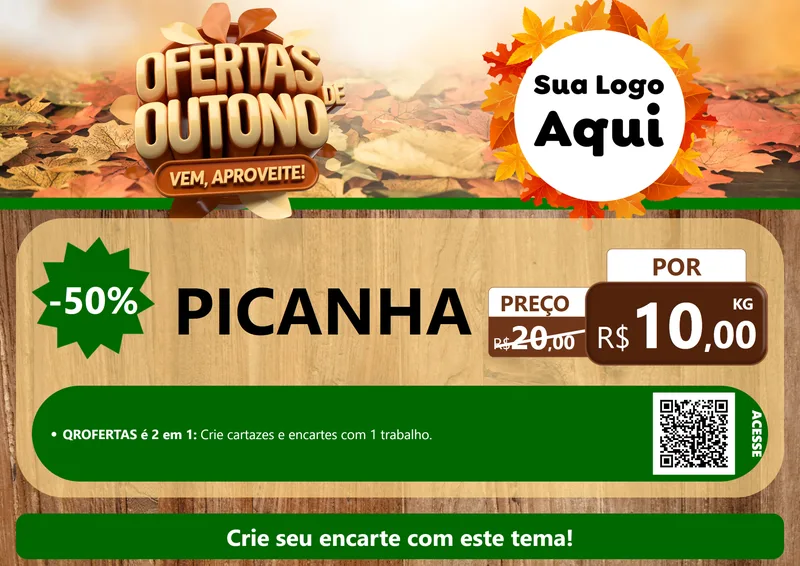 Modelo de Cartaz para Cartaz A4 Horizontal com o tema Ofertas de Outono - Vem, Aproveite! para Açougue