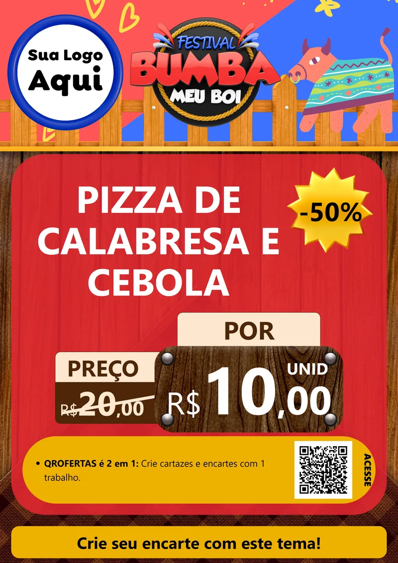 Modelo de Cartaz para Cartaz A4 Vertical com o tema Festival Bumba Meu Boi para Pizzaria