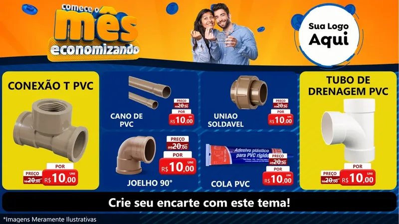 Modelo de TV para TV Horizontal com o tema Comece O Mês Economizando para Tubos e conexões