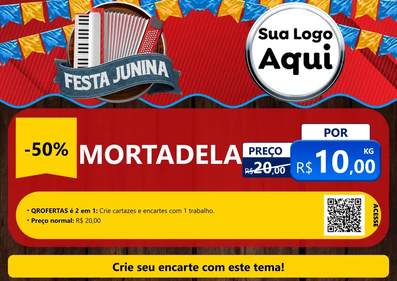 Modelo de Cartaz para Cartaz A4 Horizontal com o tema Festa Junina para Frios e Laticínios
