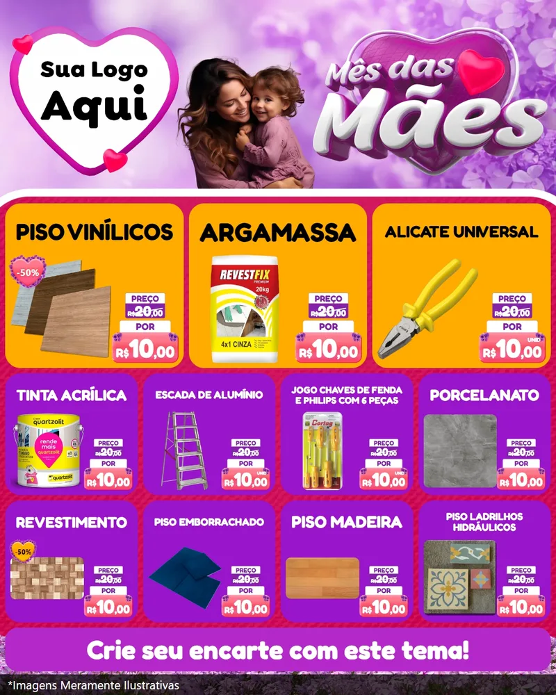 Modelo de Rede Social para Feed Instagram com o tema Mês das Mães para Material para Construção
