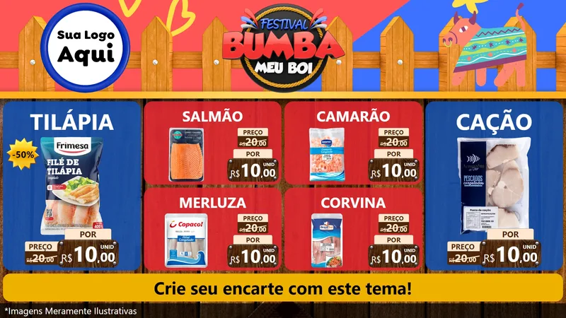 Modelo de TV para TV Horizontal com o tema Festival Bumba Meu Boi para Peixaria
