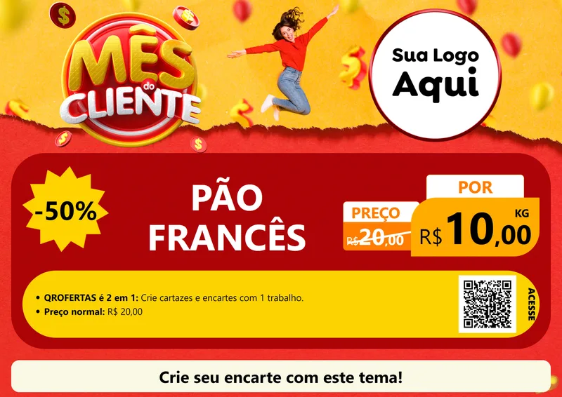 Modelo de Cartaz para Cartaz A4 Horizontal com o tema Mês do Cliente para Padaria