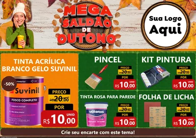 Modelo de Encarte para Encarte A4 Horizontal com o tema Mega Saldão de Outono para Tintas e Ferramentas