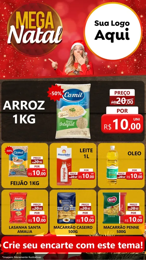 Modelo de Rede Social para Stories com o tema Mega Natal para Supermercado