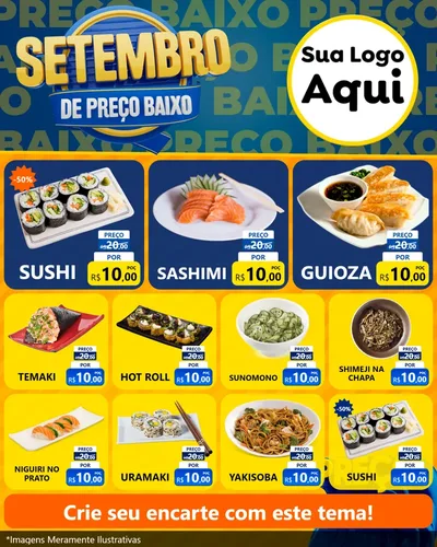 Modelo de Rede Social para Feed Instagram com o tema Setembro De Preço Baixo para Comida japonesa