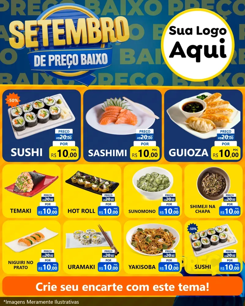 Modelo de Rede Social para Feed Instagram com o tema Setembro De Preço Baixo para Comida japonesa