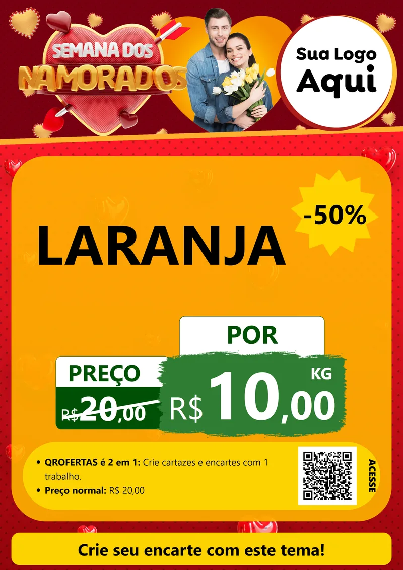 Modelo de Cartaz para Cartaz A4 Vertical com o tema Semana dos Namorados para Hortifrúti