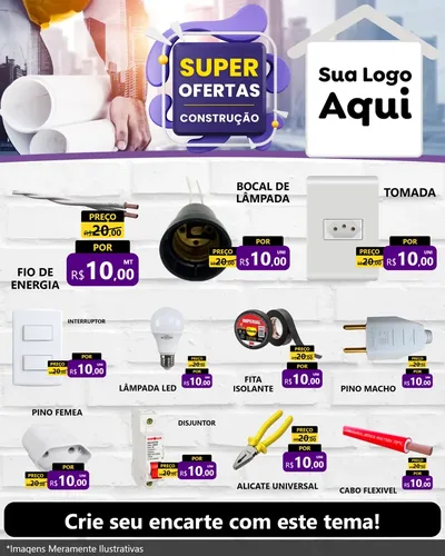 Modelo de Rede Social para Feed Instagram com o tema Super Ofertas - Construção para Materiais Elétricos