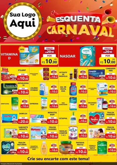 Modelo de Encarte para Encarte A4 Vertical com o tema Esquenta Carnaval para Farmácia
