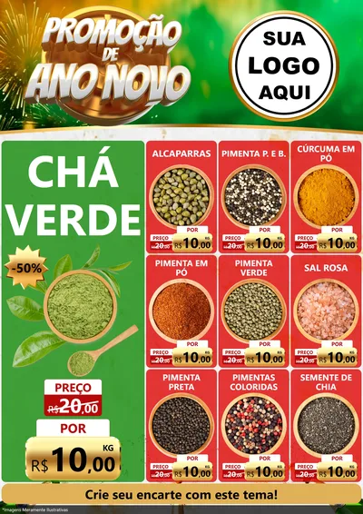 Modelo de Encarte para Encarte A4 Vertical com o tema Promoção de Ano Novo para Produtos Naturais
