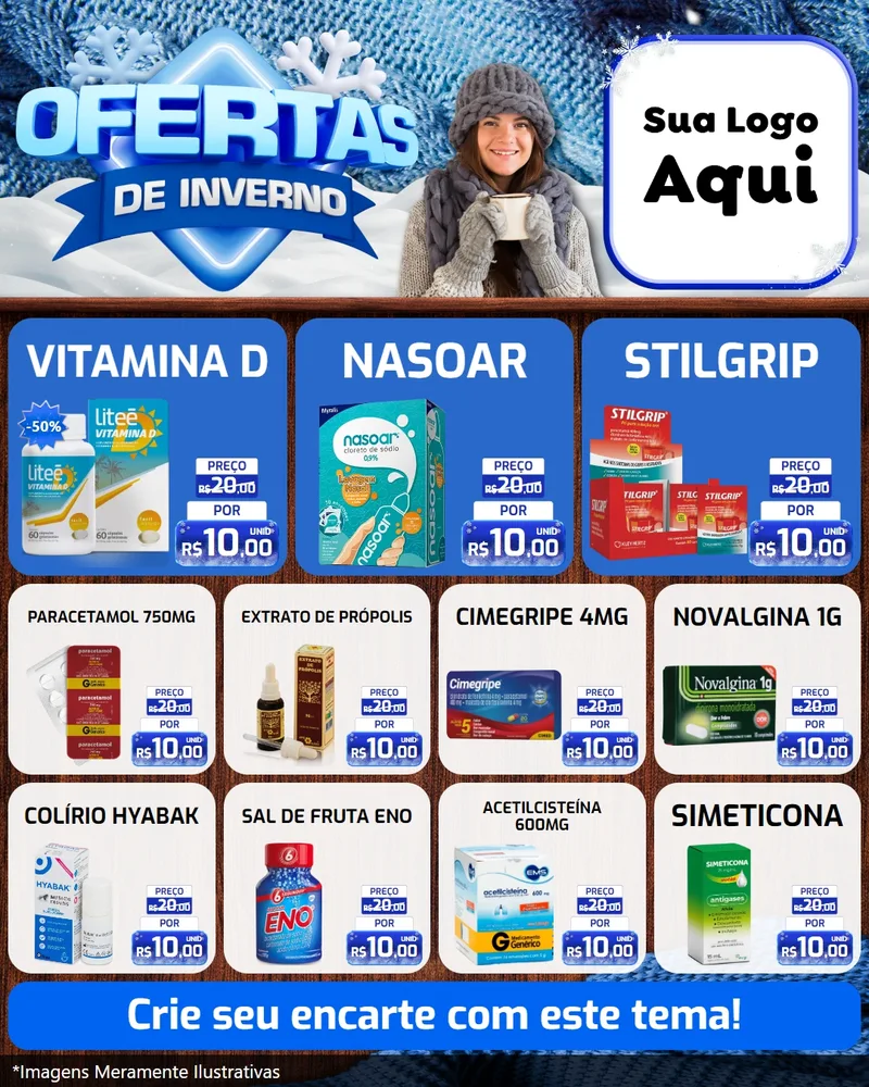 Modelo de Rede Social para Feed Instagram com o tema Ofertas de Inverno para Farmácia